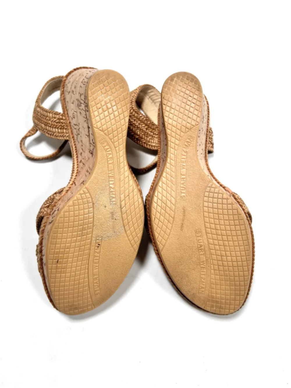 Stuart Weitzman Womans Wedge Cork Sandals Size 8.5 Beige Tan